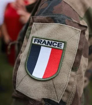Shallow depth of field (selective focus) details with the French flag on th.. Foto stock