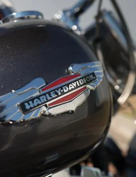 Shallow depth of field (selective focus) details with the Harley Davidson l.. Stock-Fotos