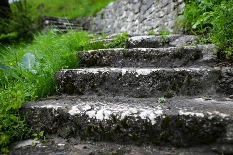 Shallow depth of field (selective focus) image with medieval stone steps fr.. Stock Photos