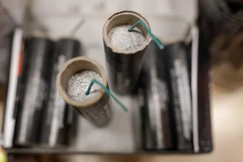 Shallow depth of field (selective focus) details with dangerous firecracker.. Stock Photos