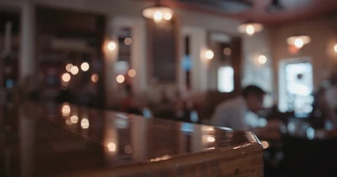 Shallow depth of field shot of a bar in a wood fired Neapolitan Pizza place Stock Footage 105313230