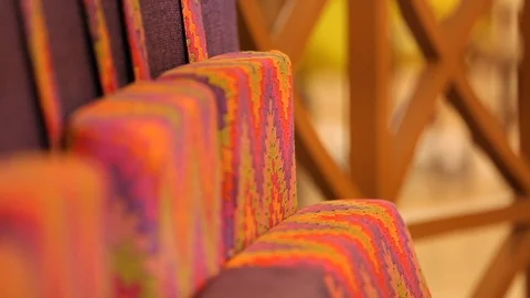 Shallow depth rack focus on colorful furniture pattern Video stock 120368358
