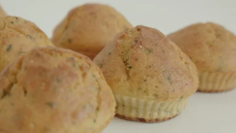 Shallow DOF muffin shaped cornbread 4K video Stock Footage 180379836