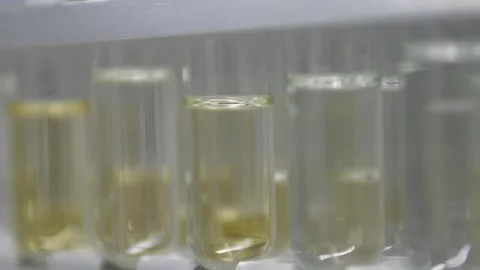 Shallow focus of samples in plastic vials for microscopy and biopsy tissue. Stock Footage 167819237