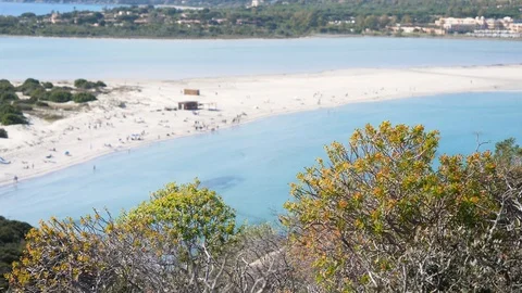 Shallow focus shift from foreground to touristic beach Stock Footage 112121703