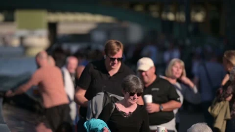 Shallow focus view along The Queue of people waiting to see the Queen lying i Stock Footage 211864263