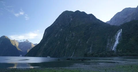 Shallow lake surrounded with mountains Stock Footage 93656433