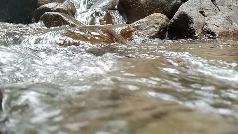 Shallow River Flow Over Stones Natural Water Texture Scene Stock Footage 330581852