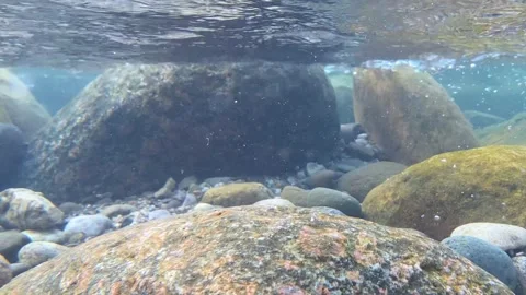 Shallow river with rocks and floating bubbles under water at Sylhet, Bangladesh. Stock Footage 333695947