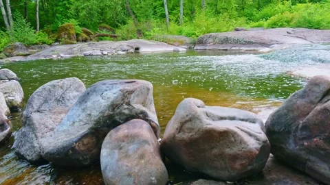 The shallow River Ros with rapids and falls, Korsun, Ukraine Stock Footage 287958243