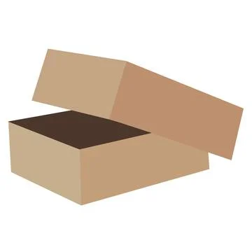 Shallow square moving or storage box with top lid ajar, isolated object on wh Stock Illustration
