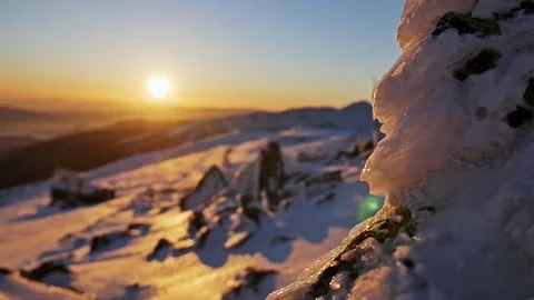Shallow Sunset Winter Mountains View Stock Footage 71098630