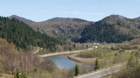 Shallow wide river in the mountains. Stock Footage 75388920