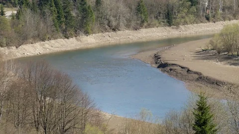 Shallow wide river in the mountains. Stock Footage 75389104