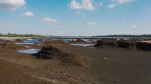 Shallowing of the Dnipro river, Ukraine Stock Footage 248065608
