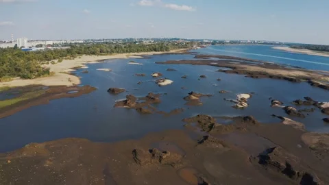 Shallowing of the Dnipro river, Ukraine Stock Footage 248070137