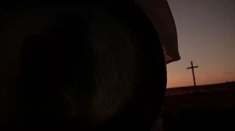 Shaman going throw the camera with gong Stock Footage 65746108