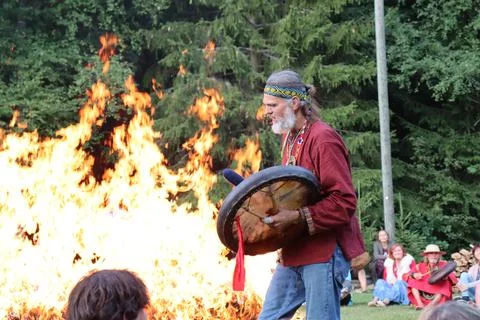 Shaman, Shaman festival, bonfire and ritual, shaman tambourine Stock Photos