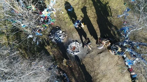 A shamanic ritual  between small trees Video stock 122608382