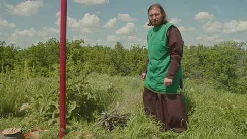 The shaman's apprentice lights a fire for the gher prores 422, bmpcc4k Video stock 155204567