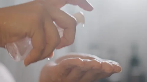 Shampoo application routine. Closeup of palm collecting shampoo in shower Stock Footage 345138194