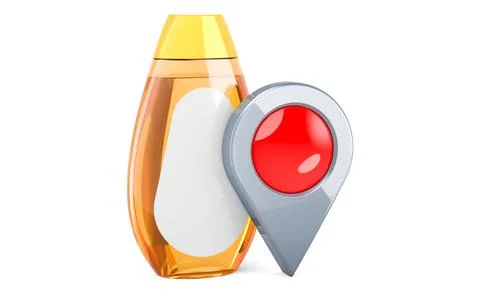 Shampoo bottle with map pointer. 3D rendering Stockillustratie