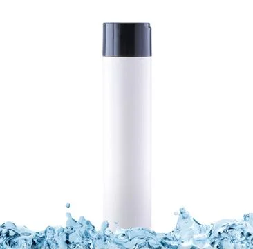 Shampoo with moisturising effect in white bottle with copy space in water spl Stock Illustration