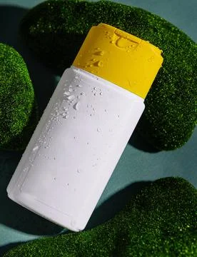 Shampoo or soap with the addition of a component of forest moss Stock Photos