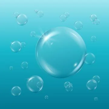 Shampoo or soap foam, bubbles in light sunny water Stock Illustration