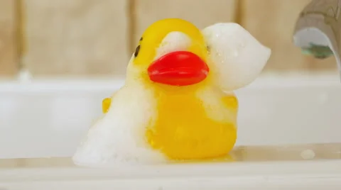 Shampoo running off rubber duck, 4k Stock Footage 49752173