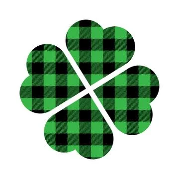 Shamrock four leaf clover icon. Green and black lumberjack pattern. Saint Stock Illustration
