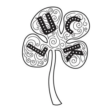Shamrock leaf. Four leaf clover with luck word. Irish luck symbol. St Patricks Stock Illustration