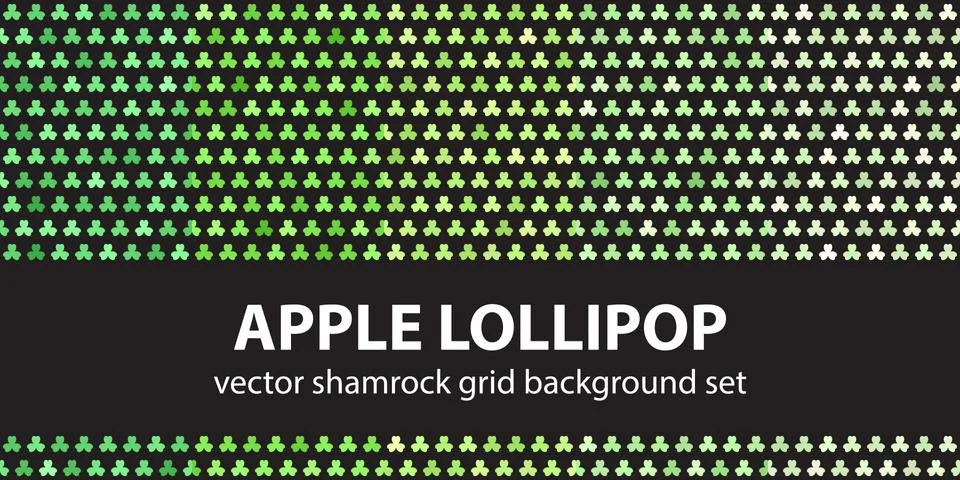 Shamrock pattern set "Apple Lollipop". Vector seamless trefoil backgrounds Stock Illustration