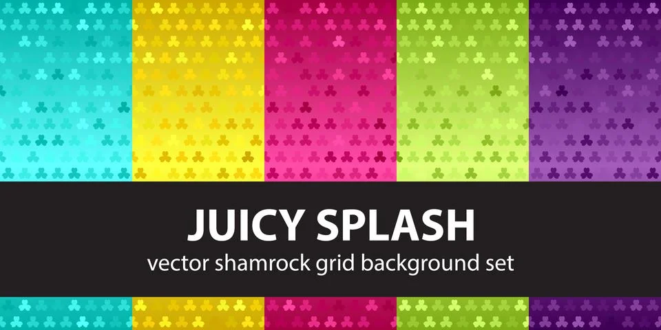 Shamrock pattern set Juicy Splash. Vector seamless backgrounds Stock Illustration