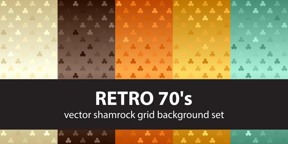 Shamrock pattern set Retro 70s. Vector seamless backgrounds Illustrazione stock