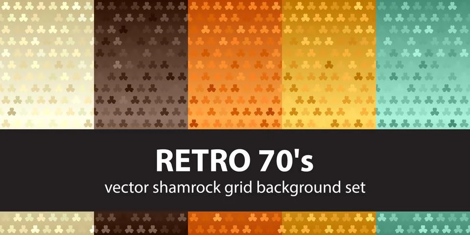 Shamrock pattern set Retro 70s. Vector seamless backgrounds Stock Illustration