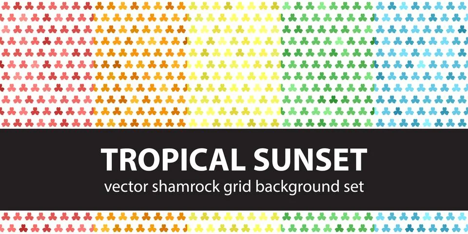 Shamrock pattern set "Tropical Sunset". Vector seamless backgrounds Stock Illustration