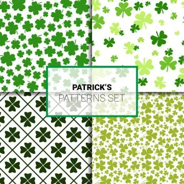 Shamrock Seamless Patterns Set Creative Clover Background For Saint Patricks Day Stock Illustration
