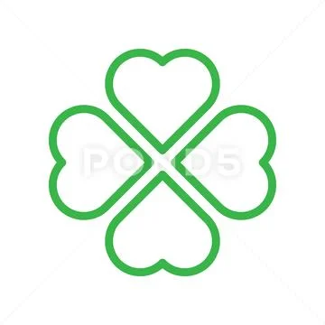 Shamrock Silhouette - Green Outline Four Leaf Clover Icon. Good