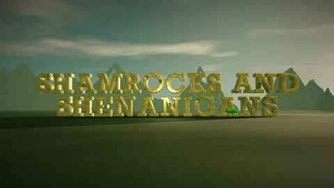 Shamrocks And Shenanigans Gold 3D Letters with Shamrocks on Misty Emerald Irish 스톡 동영상 343193561