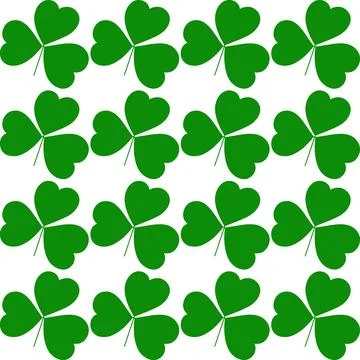 Shamrocks seamless pattern in trendy monochrome green. Abstract background in Stock Illustration