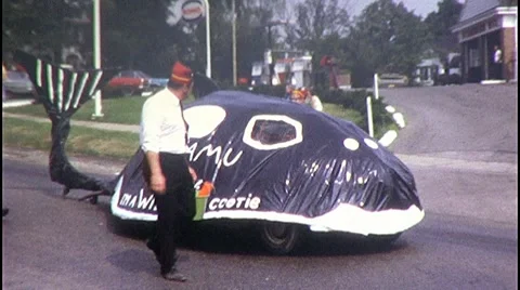 Shamu Killer Whale Shark Float in Parade 1970s Vintage Film Home Movie 446 Stock Footage 8604992