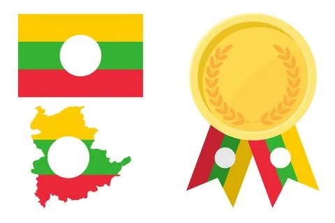 Shan State flag with map and gold medal in set for web and banners or app a.. Stock-Illustration