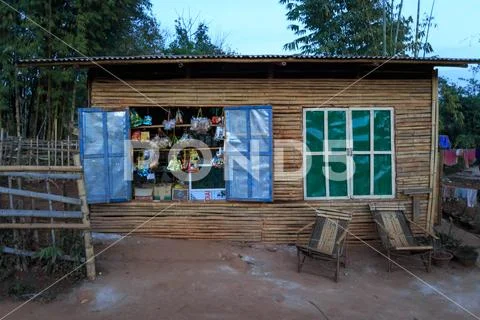 Shan State, Myanmar - February 10, 2018: Small roadside shop selling snacks i Stock Photos