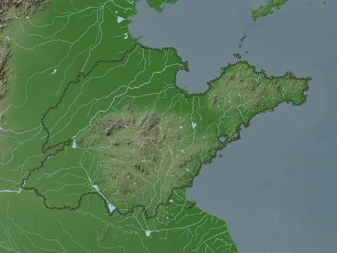 Shandong, China. Elevation map colored in wiki style with lakes and rivers Stock Illustration