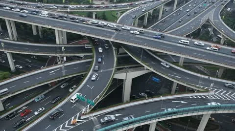 Shanghai Aerial View Elevated Freeway Cars Traffic Jam Congestion Busy Commuters Stock Footage 11292392