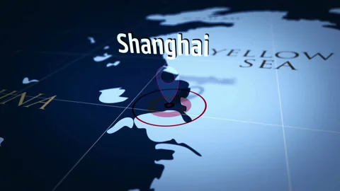 Shanghai on blue map with plane v2 Video stock 110810086
