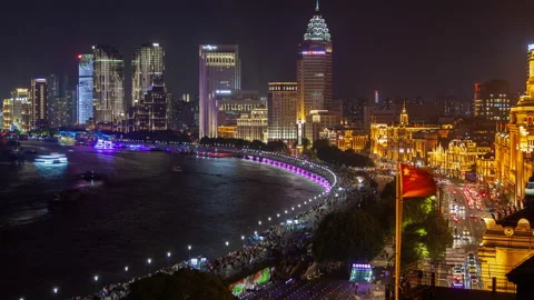 Shanghai The Bund cityscape pan up Video stock 122482064