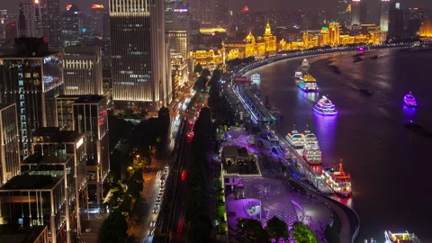 Shanghai The Bund cityscape pan up Stock Footage 122483160