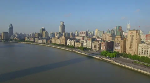 SHANGHAI THE BUND DRONE AERIAL FLYING OVER CHINA Stock Footage 68308914